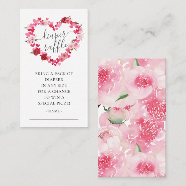 Sweetheart Baby Shower Diaper Raffle Ticket  Enclosure Card (Front/Back)