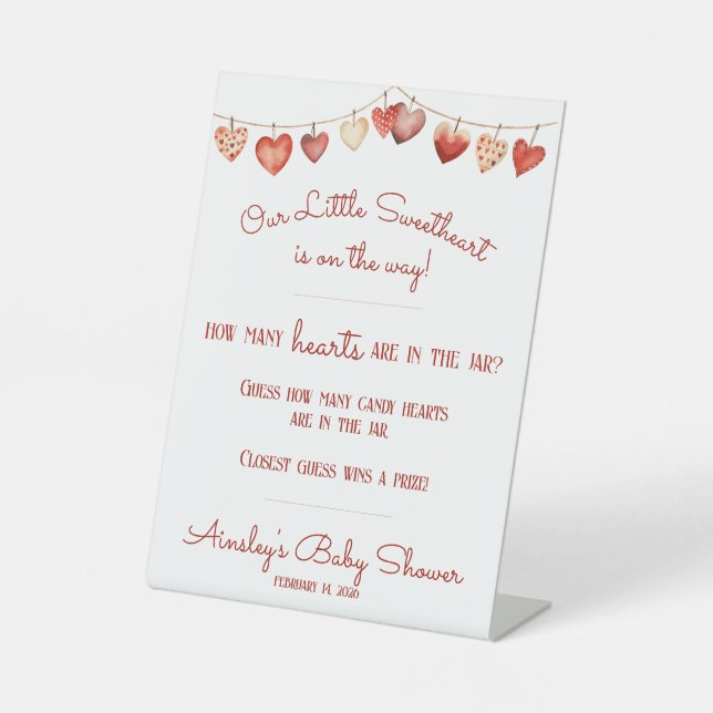 Sweetheart Baby Shower Guess How Many Hearts Game Pedestal Sign (Front)
