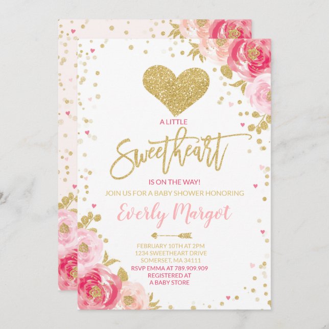 Sweetheart Baby Shower Invitation Valentine's Baby (Front/Back)