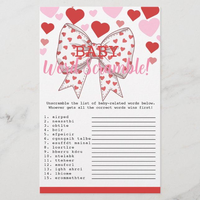 Sweetheart Baby Word Scramble  baby game card  (Front)