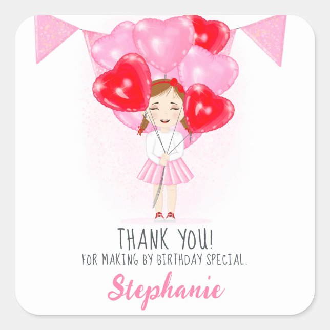 Sweetheart Balloon Birthday  Square Sticker (Front)