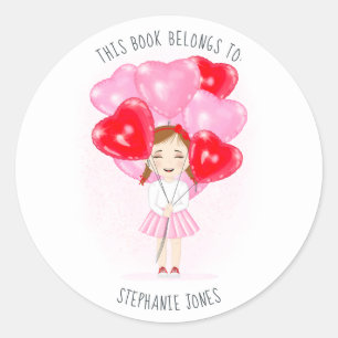 Sweetheart Balloon Birthday This Book Belongs to Classic Round Sticker