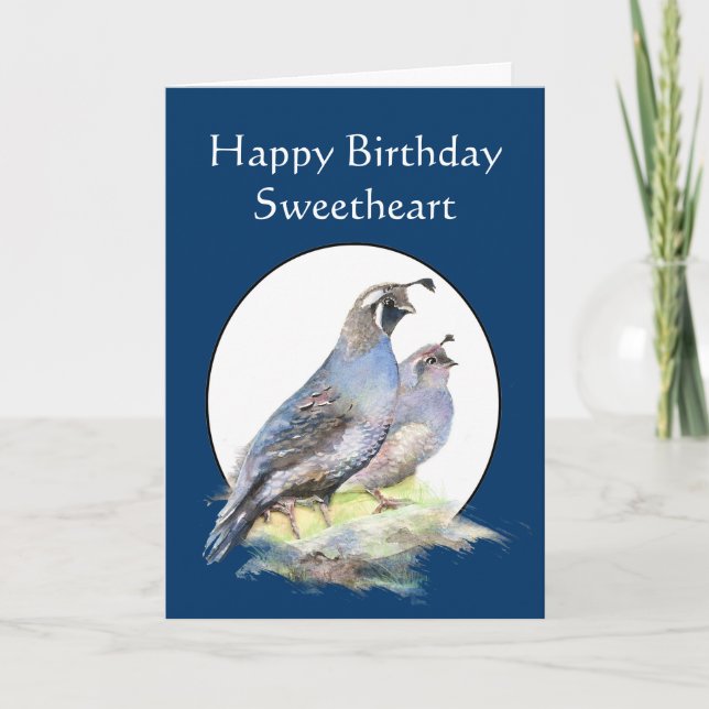 Sweetheart Birthday Custom California Quail Birds Card (Front)
