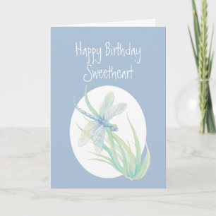 Sweetheart Birthday  Watercolor Dragonfly Nature Card