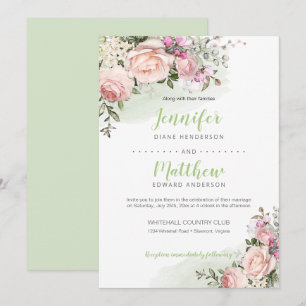 Sweetheart Blush Green Background Wedding Invitation