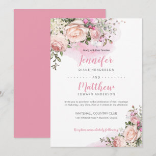 Sweetheart Blush Pink Background Wedding Invitation