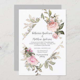 Sweetheart Blush Pink Roses Diamond Shape Frame Invitation