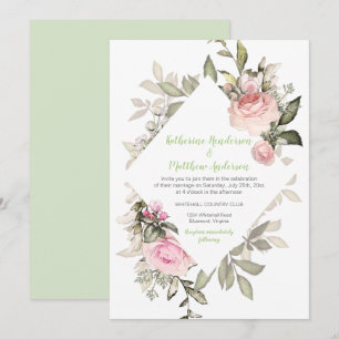Sweetheart Blush Pink Roses Diamond Shape Frame Invitation