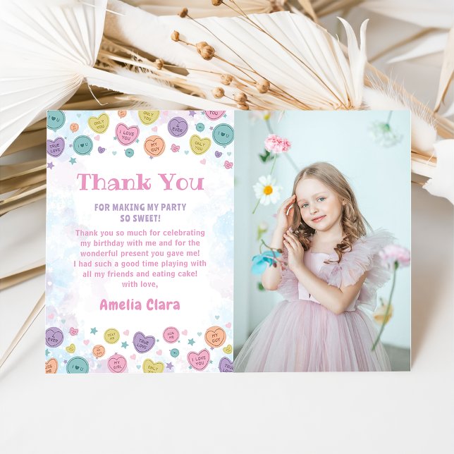 Sweetheart Candy Birthday Photo Thank You Card (Creator Uploaded)