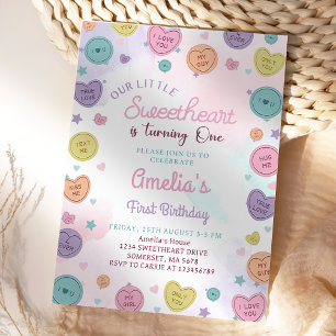 Sweetheart Candy Valentine 1st Birthday Invitation