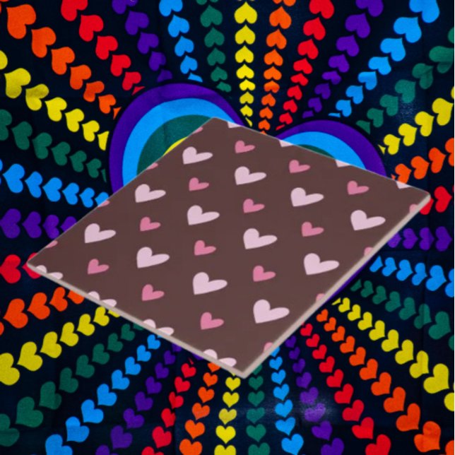 Sweetheart Ceramic Tile – Pink Hearts on Chocolate (Creator Uploaded)