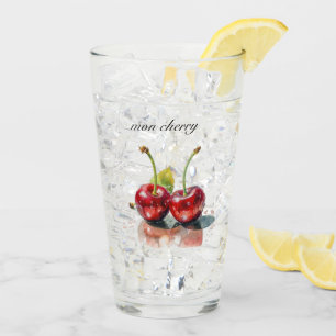 Sweetheart Cherries in Watercolor, custom  Glass