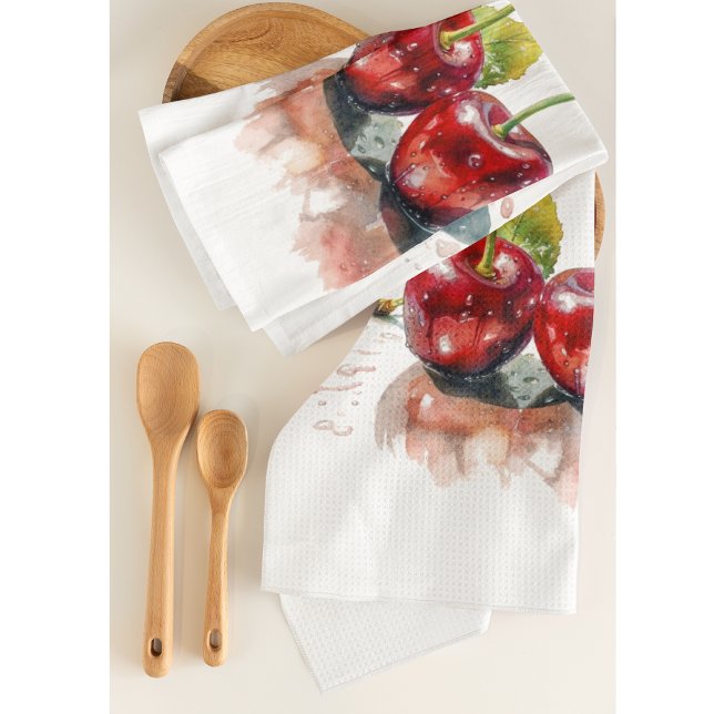 Sweetheart Cherries in Watercolor, custom Tea Towel (Creator Uploaded)