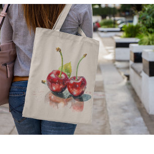 Sweetheart Cherries in Watercolor Tote Bag