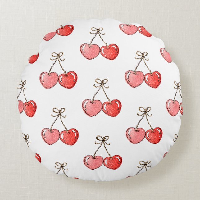 Sweetheart Cherries Round Cushion (Front)
