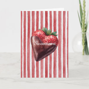 Sweetheart Chocolate Strawberry Red White Stripes Card