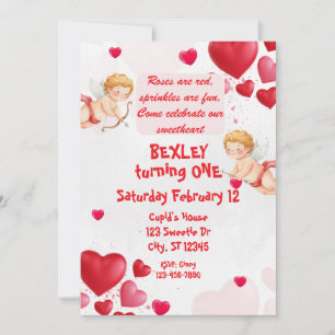 Sweetheart & Cupids 1st Birthday Invitation