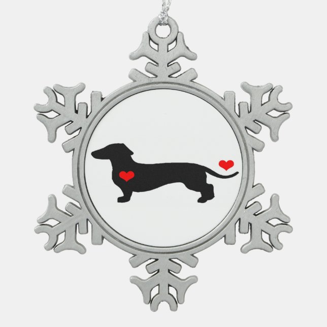 Sweetheart Dachshund Snowflake Pewter Christmas Ornament (Front)