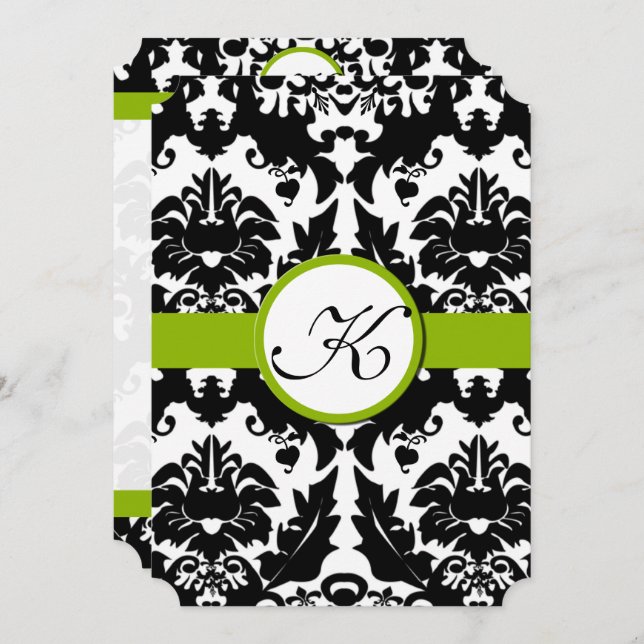Sweetheart Damask Greenery Wedding Invitations (Front/Back)