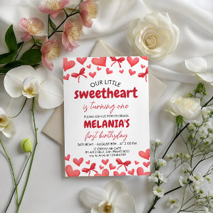 Sweetheart First Birthday Invitation with Hearts