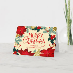 Sweetheart Floral and Holly Merry Christmas Card