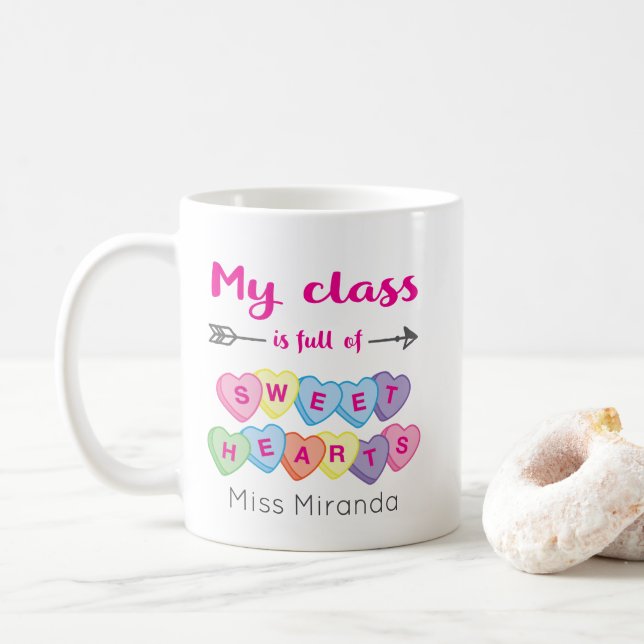 Sweetheart Hearts Personalised Teacher Valentines Coffee Mug (With Donut)