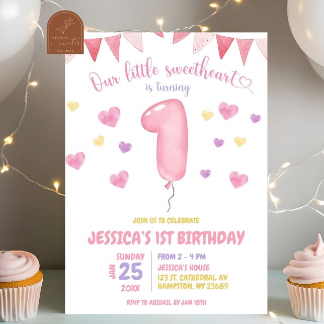 Sweetheart is Turning One Birthday Invitation (Creator Uploaded)