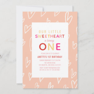 Sweetheart Pin Hearts Valentine's Day 1st Birthday Invitation