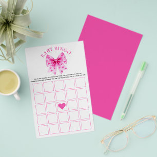 Sweetheart pink bow baby girl shower Bingo game Flyer