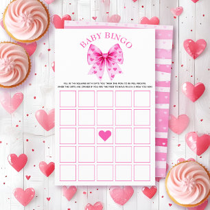 Sweetheart pink bow baby shower Bingo game Flyer