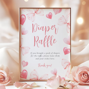Sweetheart Pink Bow Diaper Raffle Table Sign