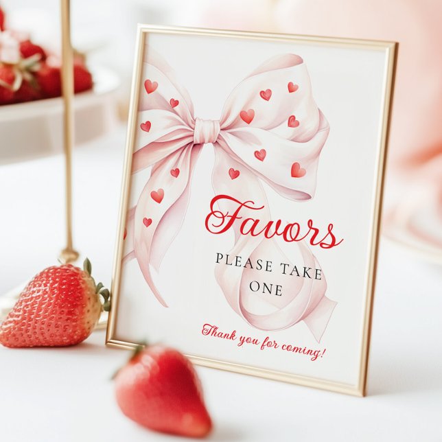 Sweetheart Pink Bow Favors Baby Shower Table Sign (Creator Uploaded)