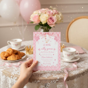 sweetheart pink goose gingham bow floral baby girl invitation