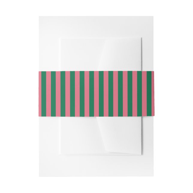Sweetheart Pink Pickle Green Stripe Invitation Belly Band (Front Example)