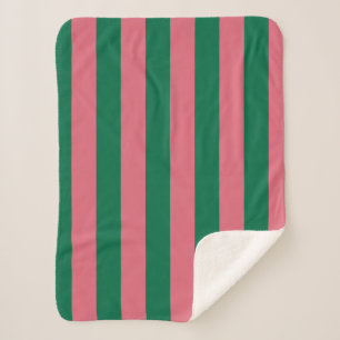 Sweetheart Pink Pickle Green Stripe Sherpa Blanket