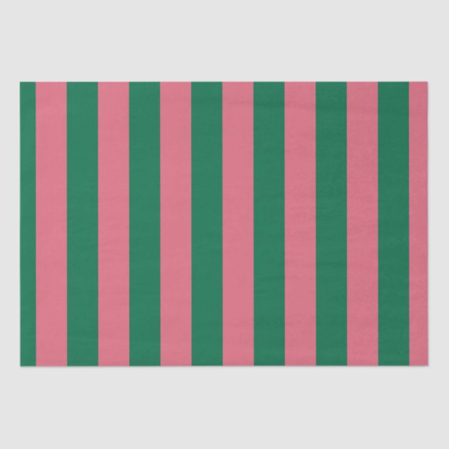Sweetheart Pink Pickle Green Stripe Tissue Paper (Front)
