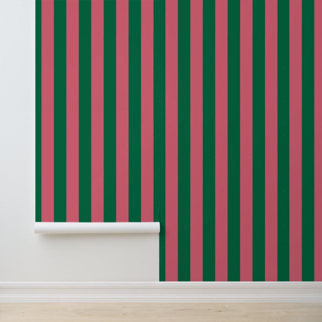 Sweetheart Pink Pickle Green Stripe Wallpaper (Application)