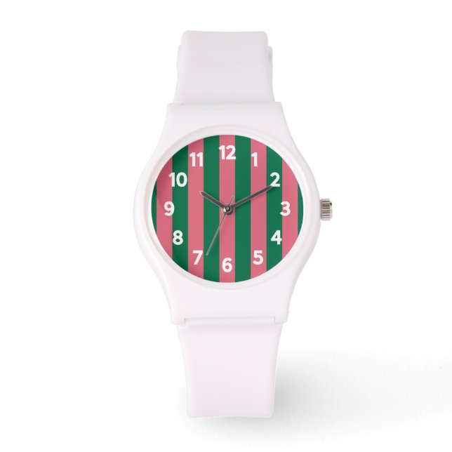 Sweetheart Pink Pickle Green Stripe Watch (Front)