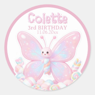 Sweetheart Pink Strawberry Birthday Butterfly  Classic Round Sticker