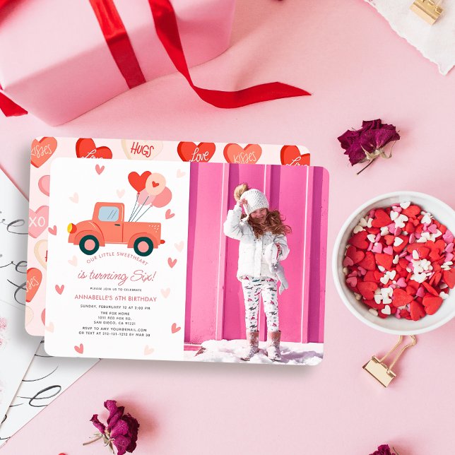 Sweetheart Pink Truck Photo Girl Birthday Invitation (Creator Uploaded)