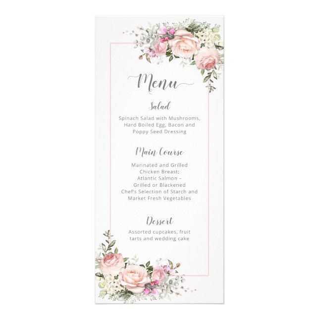 Sweetheart Roses Pink Framed Wedding | Menu (Front)