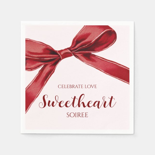 Sweetheart Soiree Elegant Bow Valentines Day Party Napkin (Front)