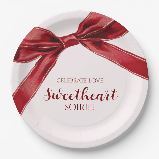 Sweetheart Soiree Elegant Bow Valentines Day Party Paper Plate (Front)