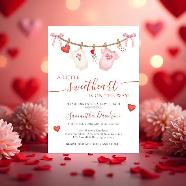 Sweetheart Valentine Clothesline Baby Shower Invitation (Sweetheart Valentine Clothesline Baby Shower Invitation)
