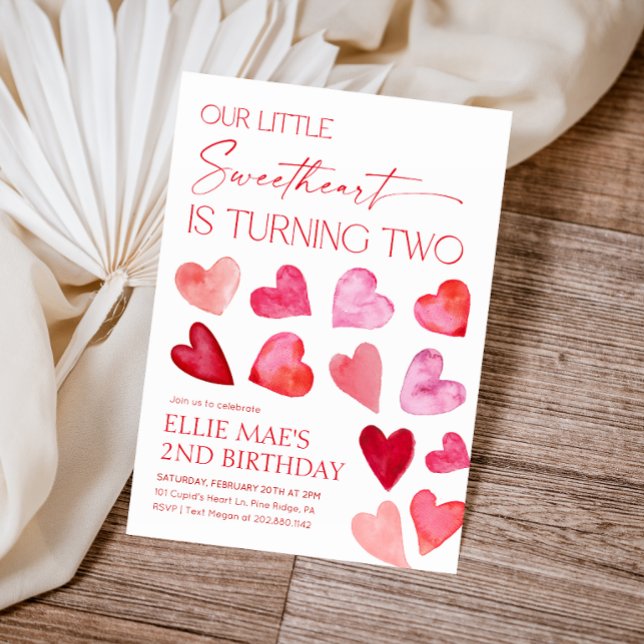 Sweetheart Valentine Hearts 2nd Birthday Invitation (Creator Uploaded)