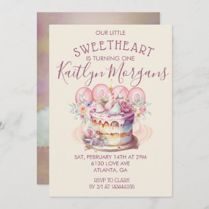 Sweetheart Valentine’s First Birthday Photo Invitation