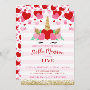 Sweetheart Valentine Unicorn Birthday Invitation