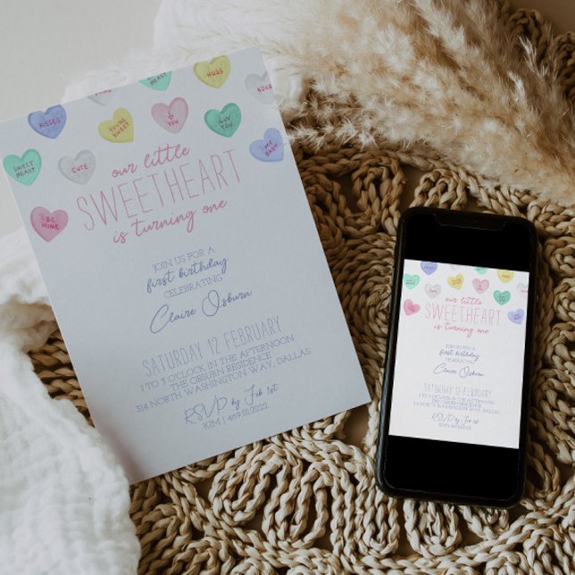 Sweetheart Valentine's Day 1st Birthday Invitation (Creator Uploaded)