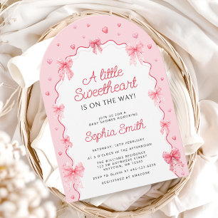 Sweetheart Valentines Pink Bow Baby Shower Invitation