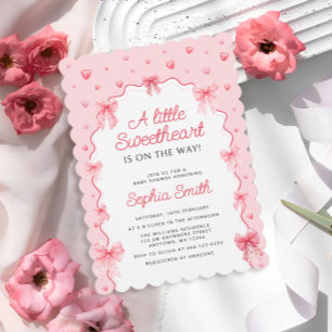 Sweetheart Valentines Pink Bow Baby Shower Invitation